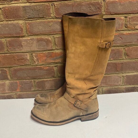 Liberty Black Tan Stone Washed Leather Riding Boot Sz 9.5